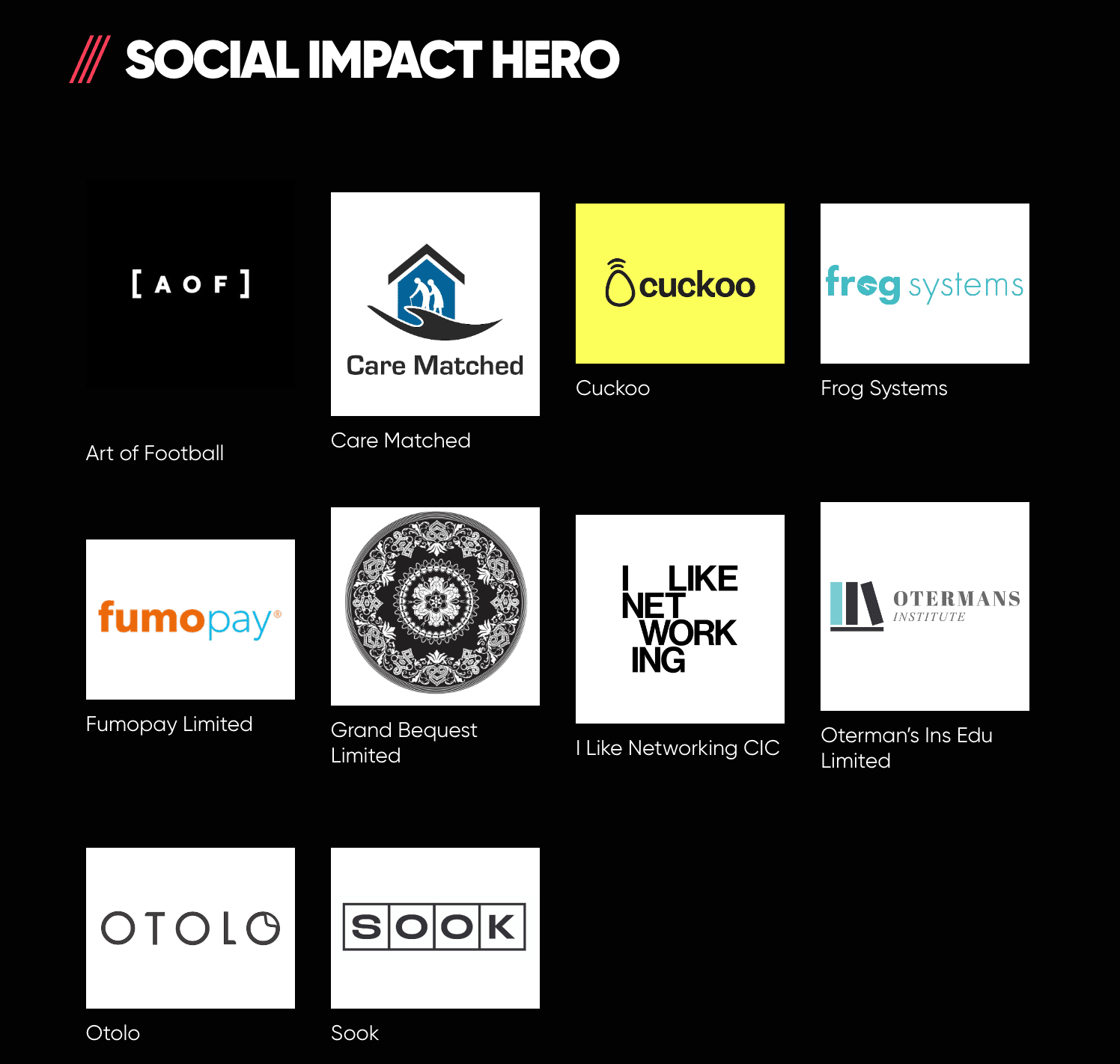 graphic with logos of finalists for social impact hero awards