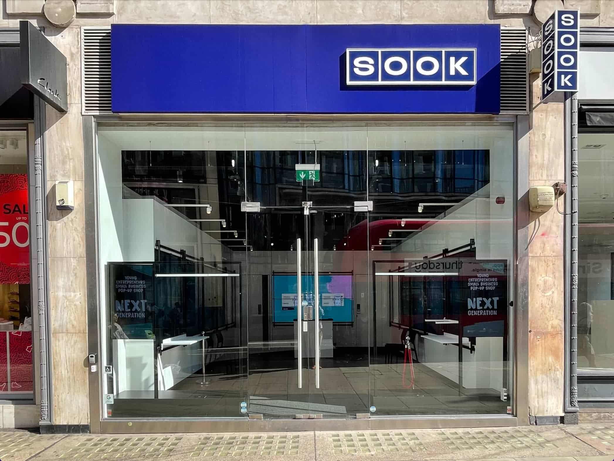 Exterior of Sook space in Oxford Street with Sook signage above the shop