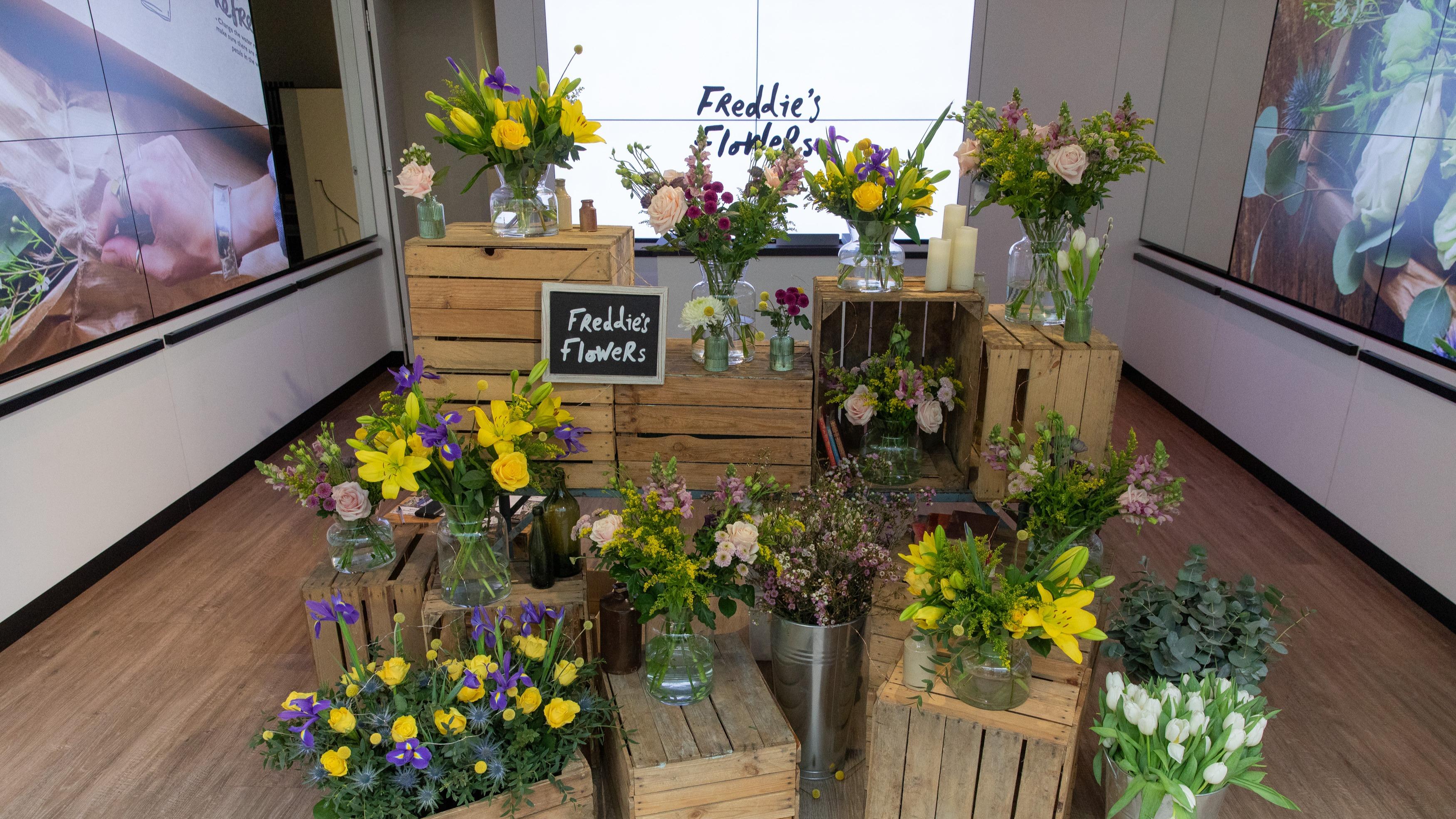 Display of Freddies Flowers in Sook Oxford Street during Freddies Flowers Pop Up