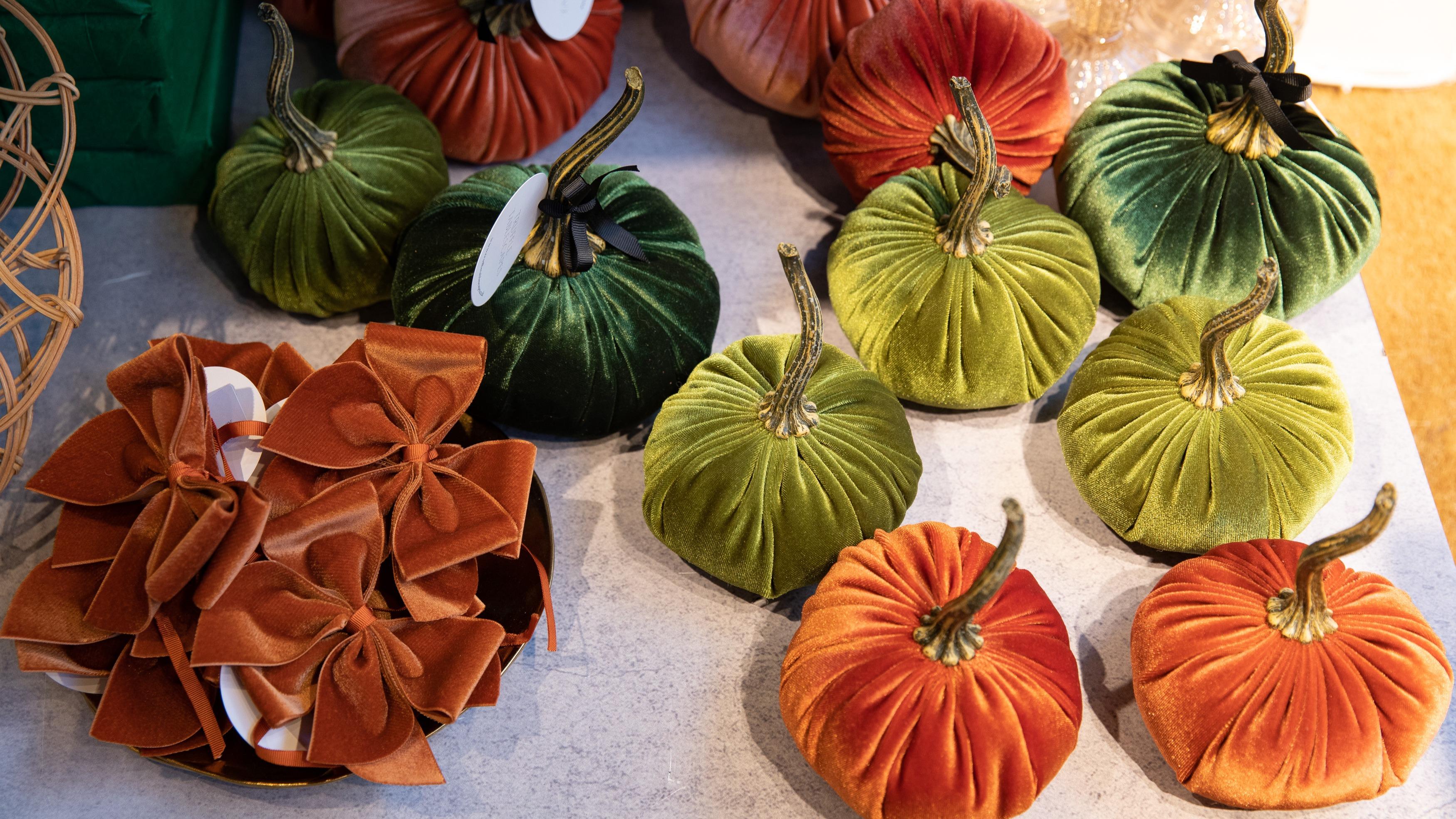 Velvet pumpkins on display in Sook's 42 South Molton Street Space