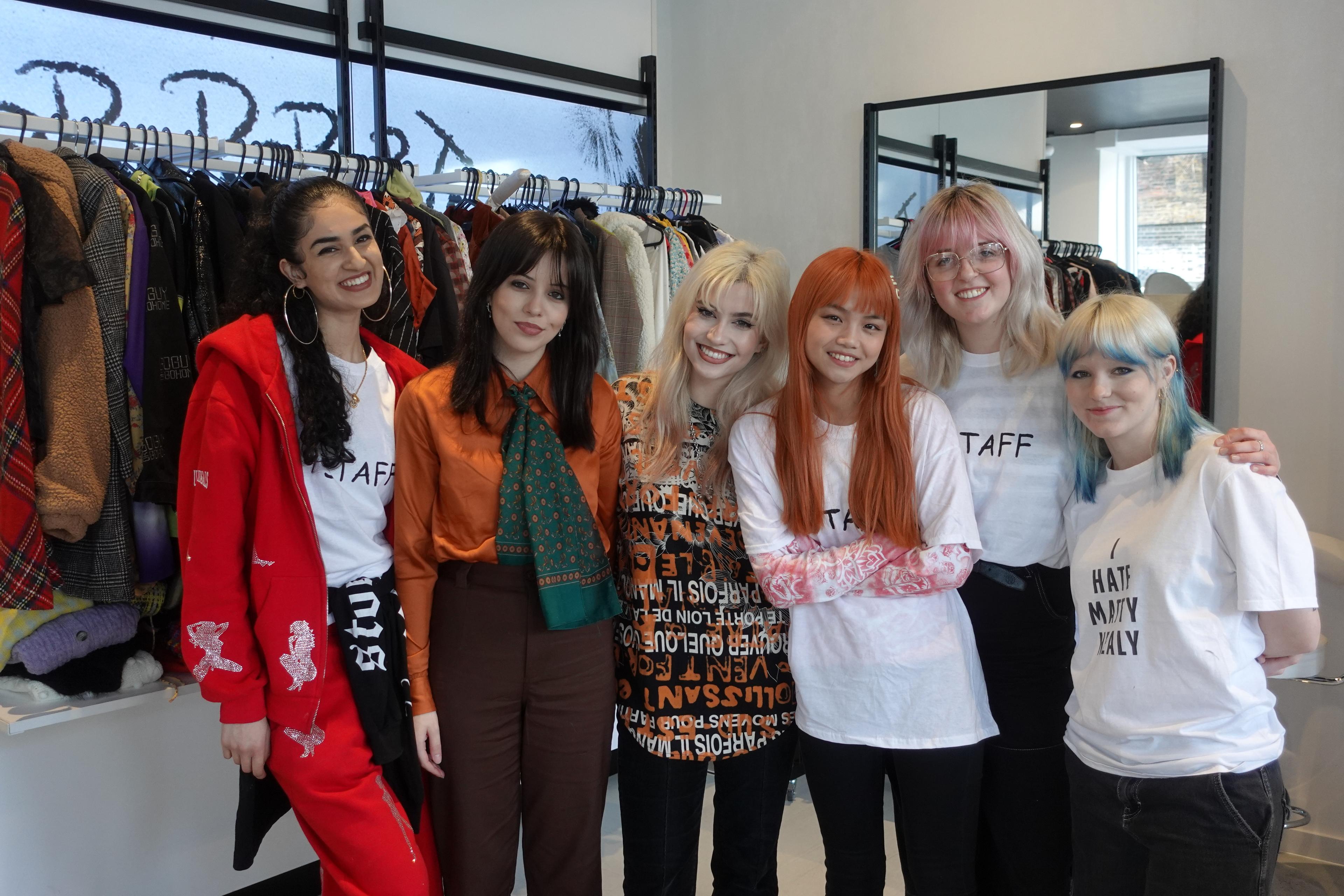 Abby Roberts with friends at her Shoreditch pop-up